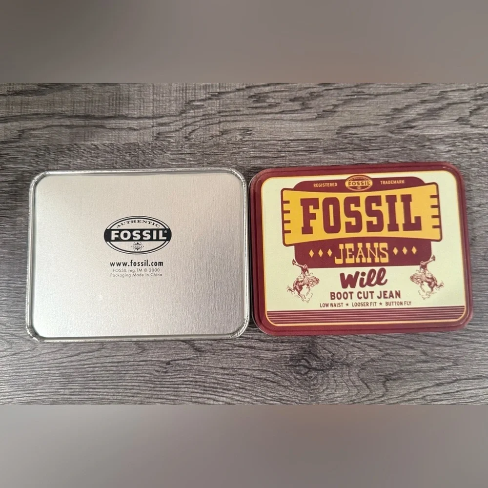 Fossil Jeans Vintage Metal Storage Tin 2000 Cowboy Western Decor
